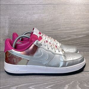 Nike Air Force 1 Low Premium QS Metallic Fireberry  Silver Women’s Sz 10 Sneaker